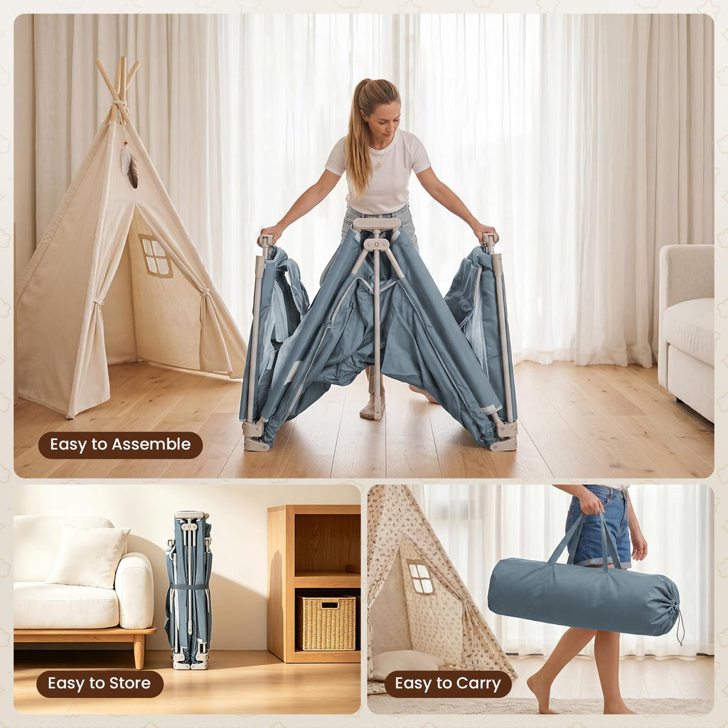 Foldable Baby Playpen, 50x50 Inch Compact Collapsible Play Yard