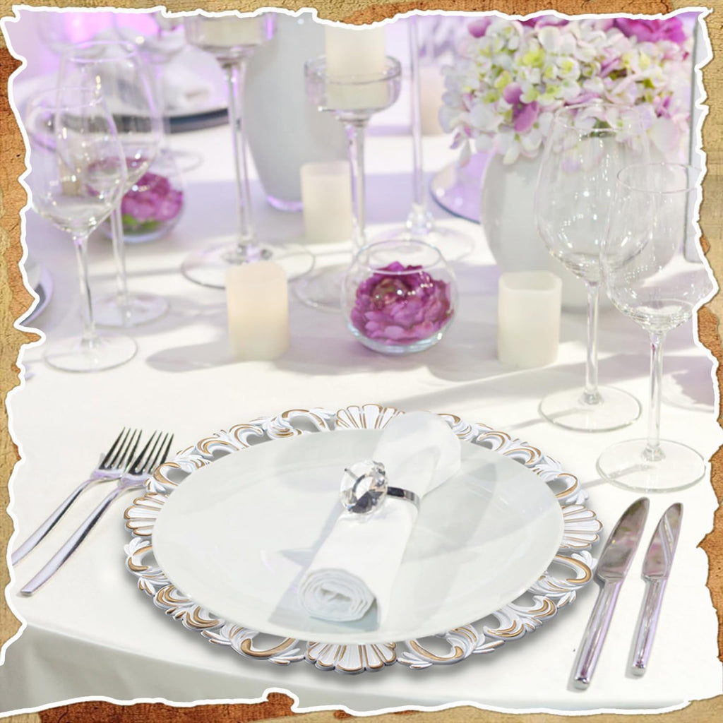 13 Inch Charger Plates Set of 12 - Elegant Reusable Dinner Charger Plates for Weddings, Parties, & Holiday Table