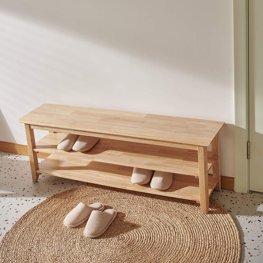 Shoe Rack Bench Wooden Storage Bench Entryway Bench, Natural, 47.2"