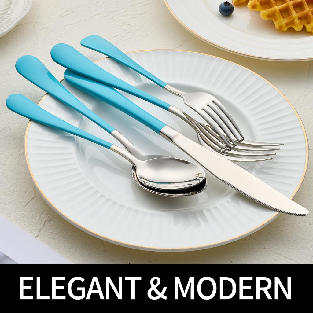 20-Pieces Blue Silverware Sets for 4,Blue Handle Stainless Steel Cutlery Set, Include Forks Spoons and Knives Set