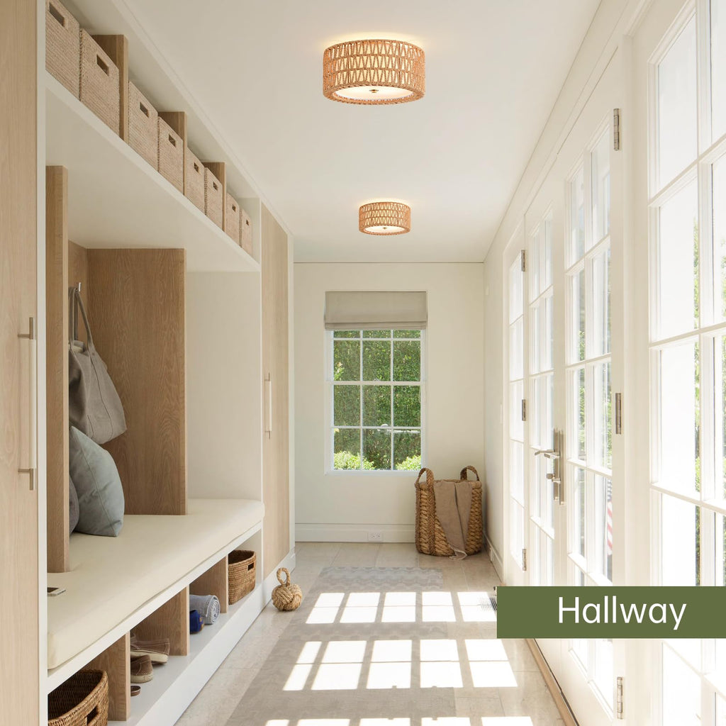 Rattan Ceiling Light 12.6" Boho Ceiling Light Fixture Bohemian