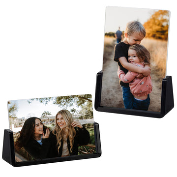 2 Pack Acrylic Picture Frames 4x6 with Translucent Black Base Stand, Frameless Photo Frame for Tabletop or Desktop