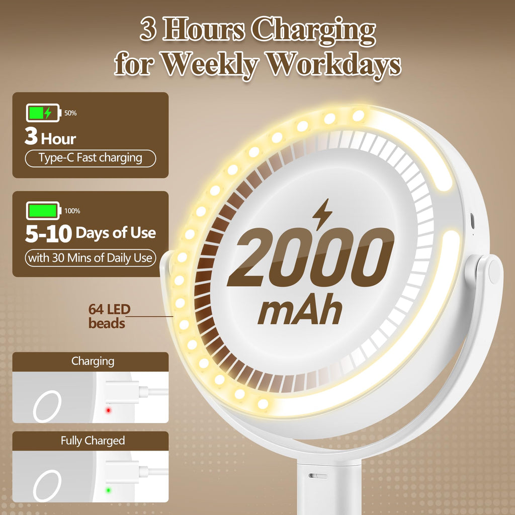 Makeup Mirror with Lights, 20X Magnifying Mirrors, Height Adjustable, Vanity Mirror with Lights Rechargeable 3 Color