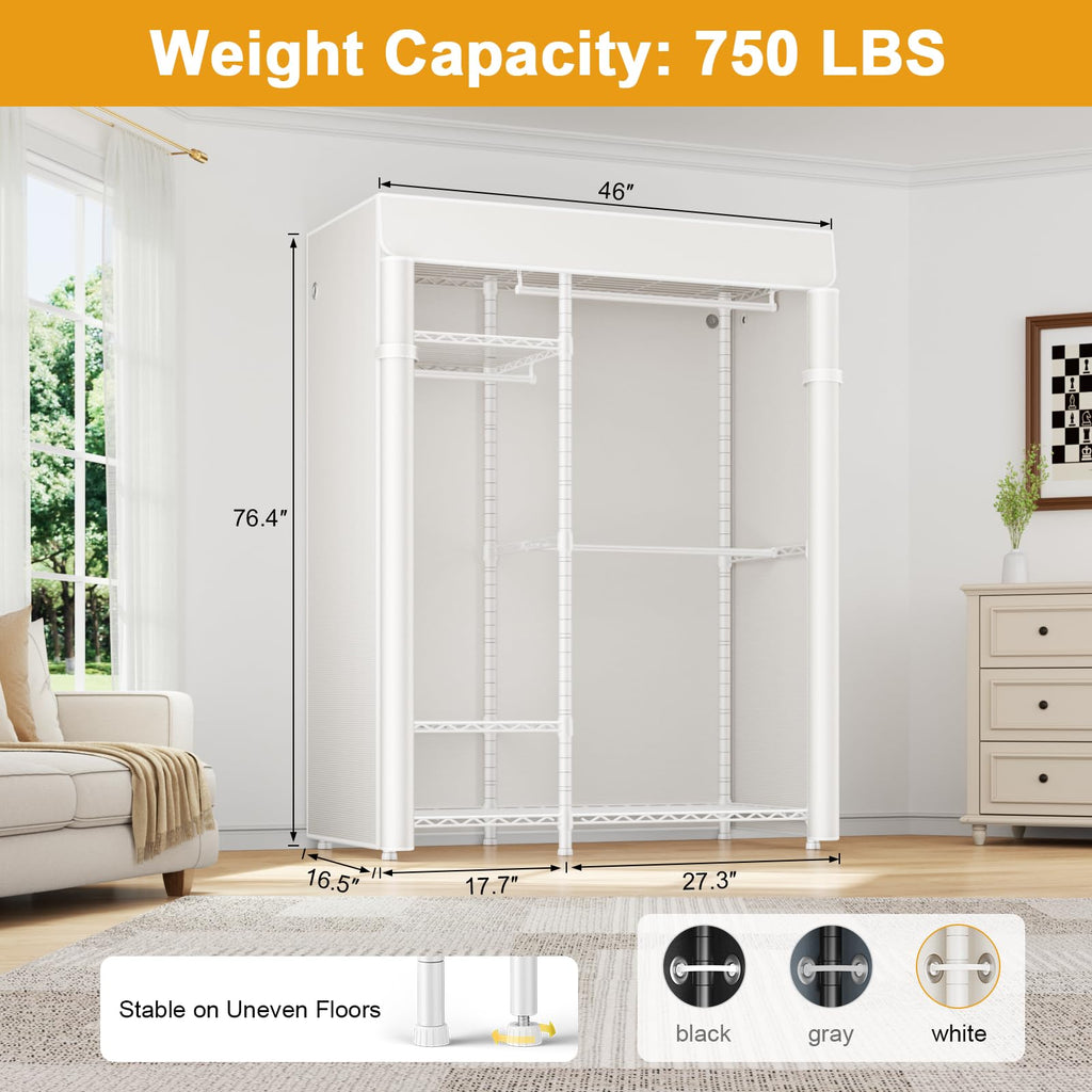 F7C Medium Clothes Rack with Cover, 4-Tier Covered Clothing Rack