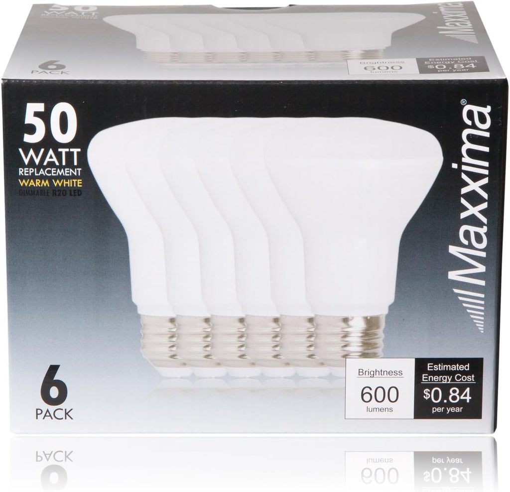 LED BR20 Bulbs, Dimmable, 7W, 600 Lumens, Warm White 3000K, 6 Pack