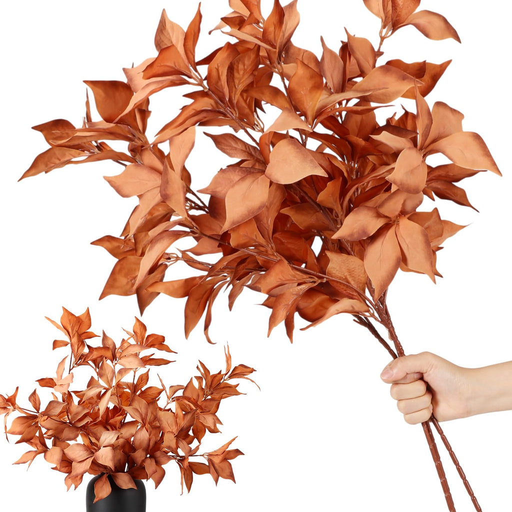 3 Pcs 33" Fall Artificial Filbert Leaves Stem Fall Decor, Caramel