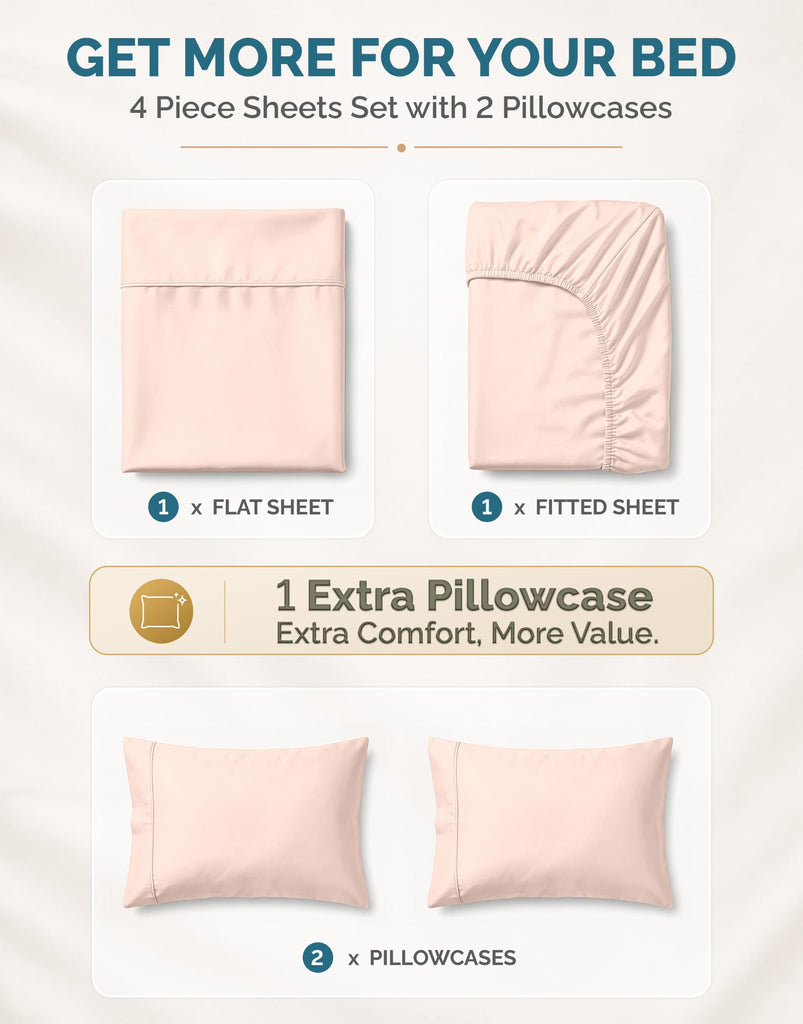 100% Cotton Twin Size Sheets Set - 4 Piece Crisp Percale Twin Size Cooling Sheets, Lightweight for Summer, with 15"