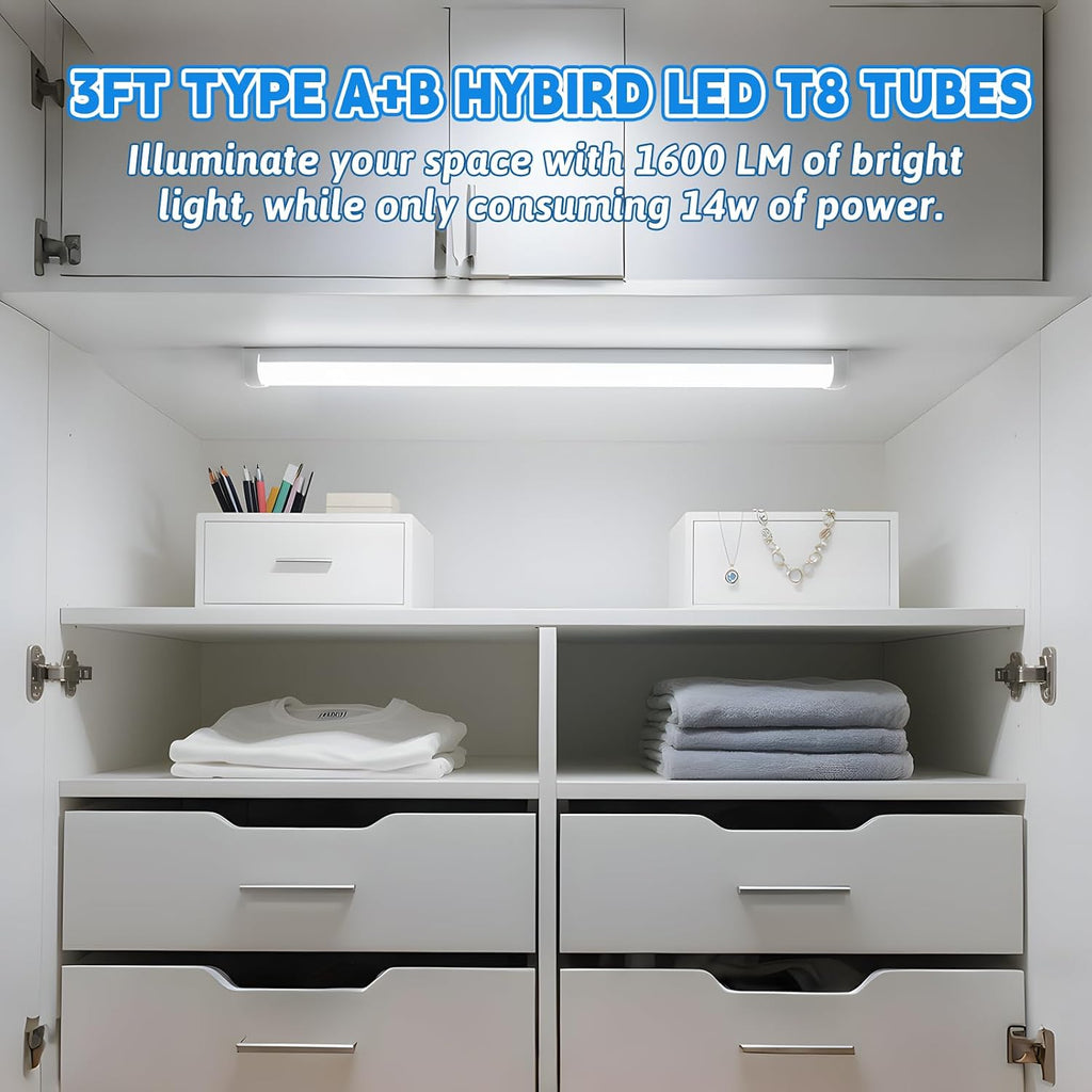 3FT LED Tube Light, T8 T10 T12 LED Light Bulb, 14W(30W Equiv.), 5000K Daylight, 1600LM, 36 Inch F30T12 Fluorescent