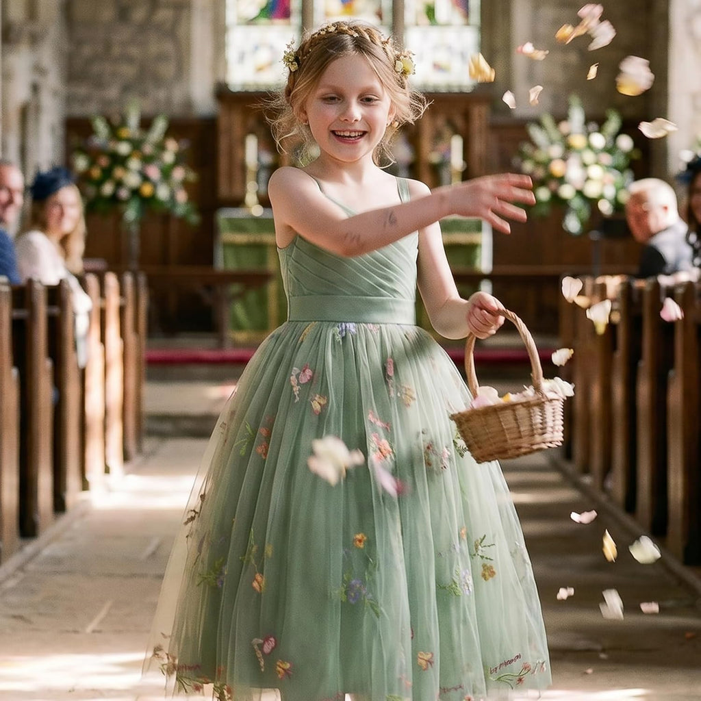 Flower Girls Dress Wedding Spaghetti Strap Princess Ball Gown