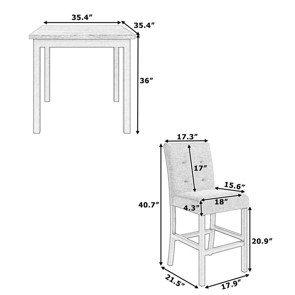 5 Piece Counter Height Dining Table Set for 4 High Top Square Kitchen Table and Chairs Dinning Room Small Breakfast