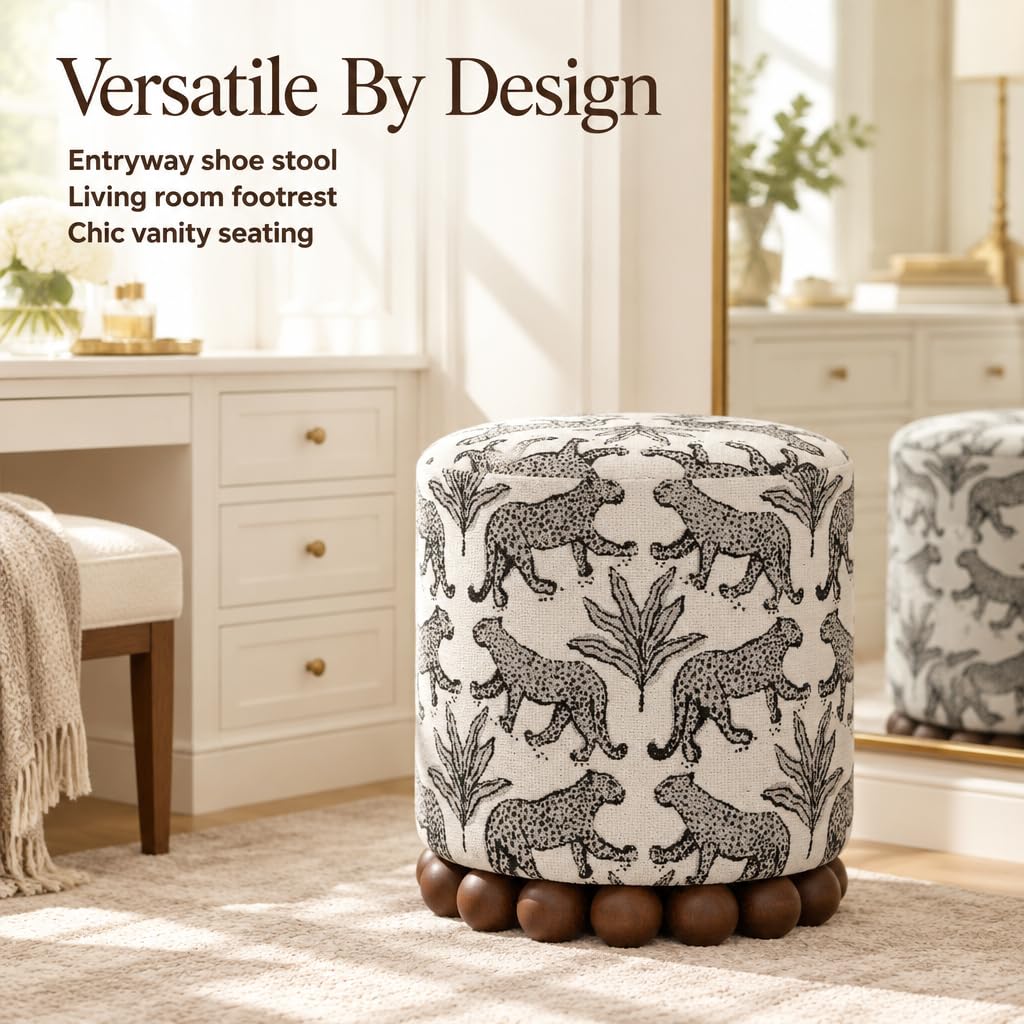 Dex Small Round Ottoman Footstool, Leopard Jacquard, Taupe