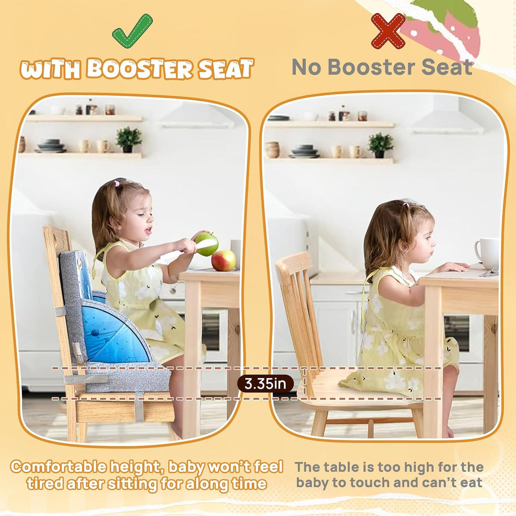 Toddler Booster Seat, Portable Baby Booster for Dining Table, Travel Toddler Chair with Adjustable Straps