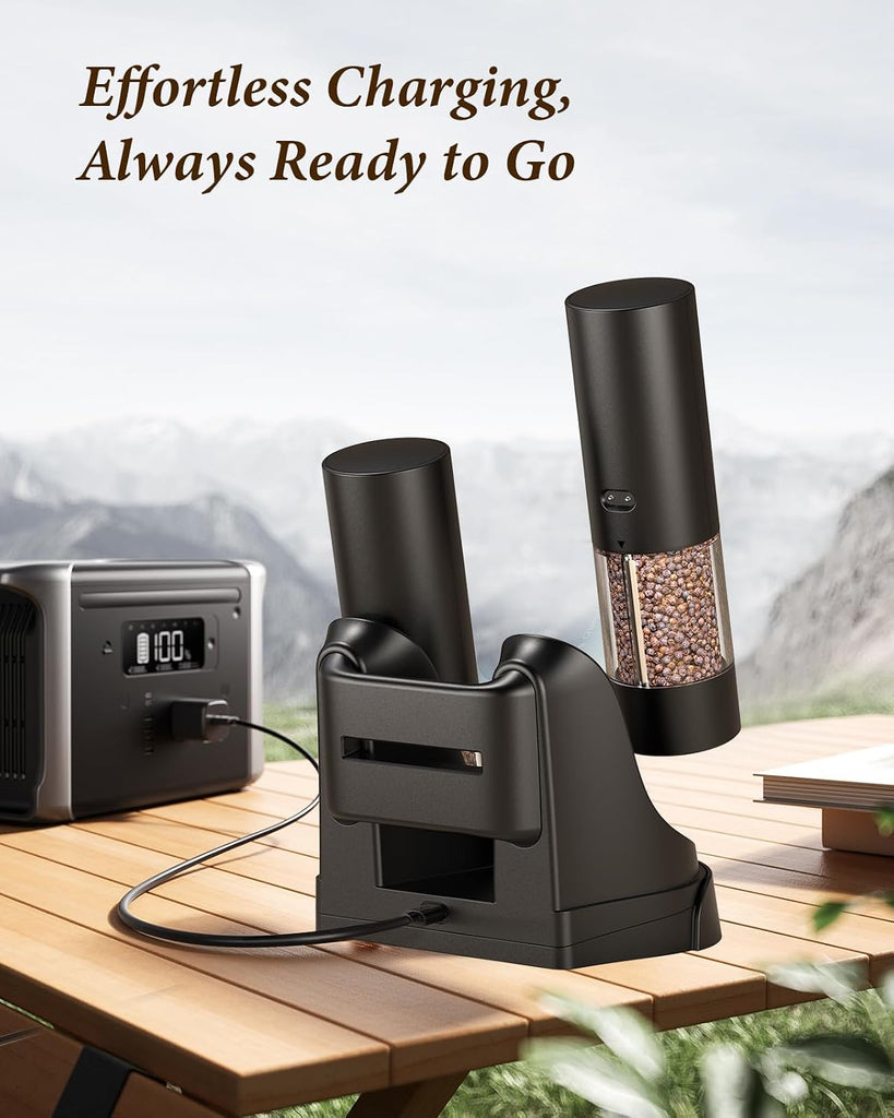 Electric Salt and Pepper Grinder Set, Charging Base, Automatic Rechargeable - Set of 2