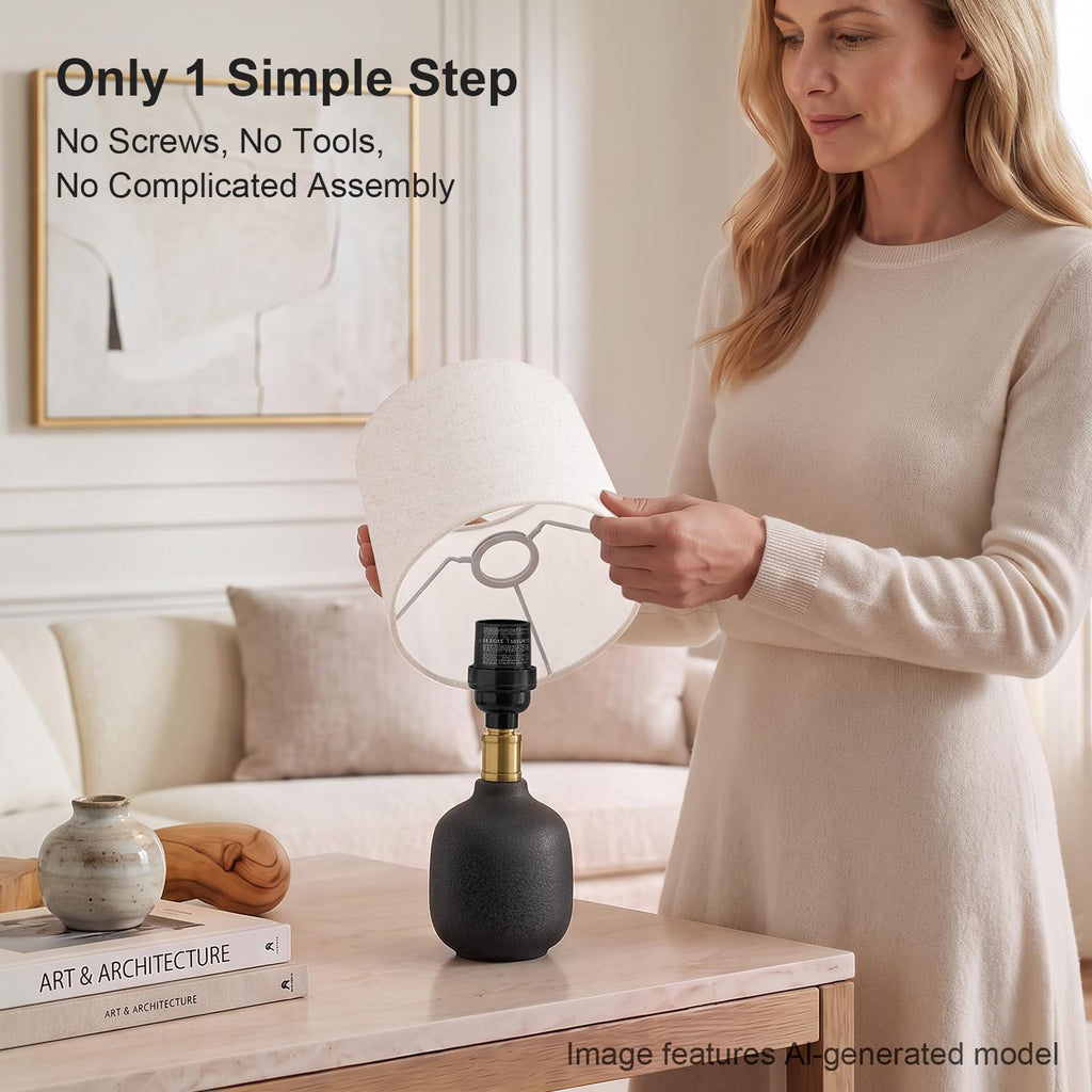 12" Modern Ceramic Table Lamp Small Desk Lamps Black