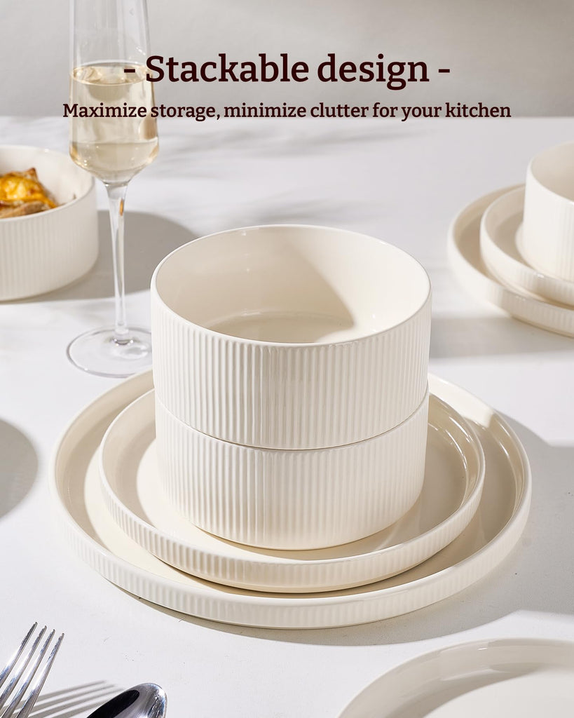 Line Porcelain Dinnerware Set, dish set for 6, Creamy White