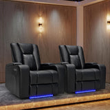 Power Home Theater Seating, Set of 2 PU Leather Electric Recliner Chair with USB Tape-C Ports, LED Light