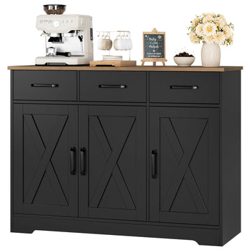 Kitchen Buffet Cabinet with Storage, Sideboard Coffee Bar, Black