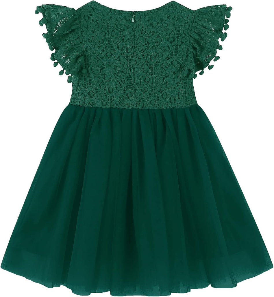 Girls Lace Tulle Dress Baby Girl Elegant Flutter Sleeve Party Princess Dresses