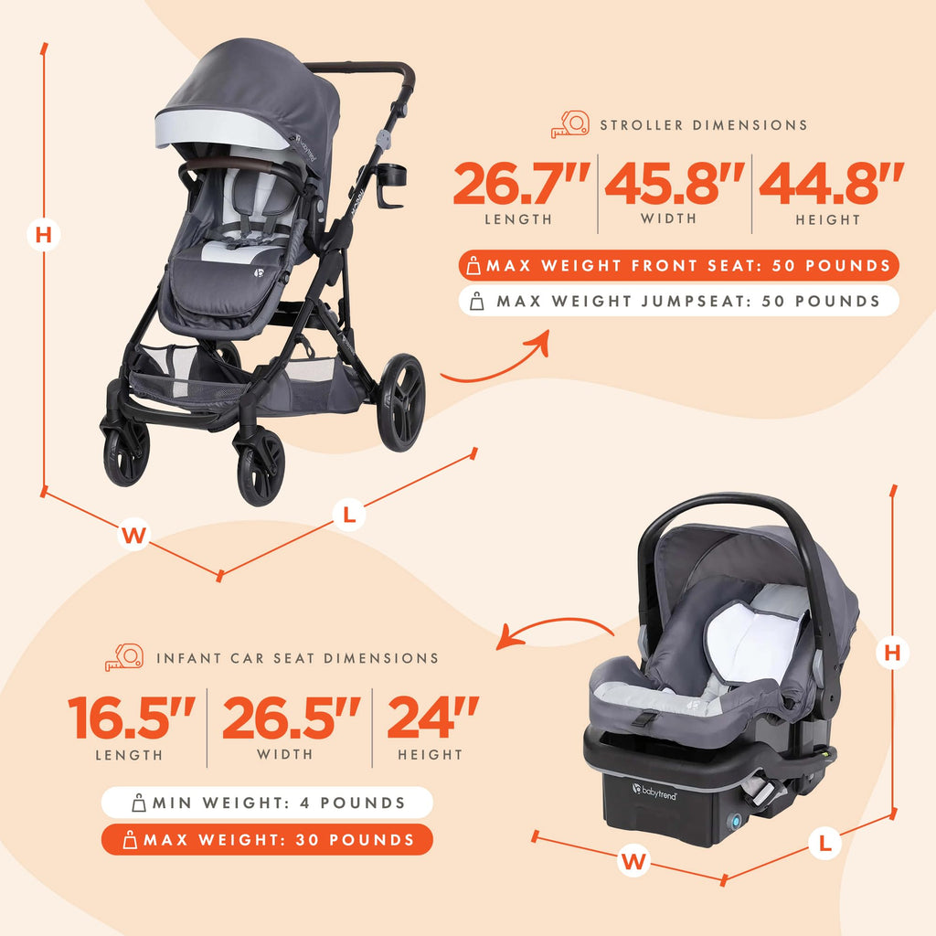 Baby Trend Morph Single to Double Modular Stroller Travel System with EZ-LiftTM Plus Infant Car Seat, Dash Grey