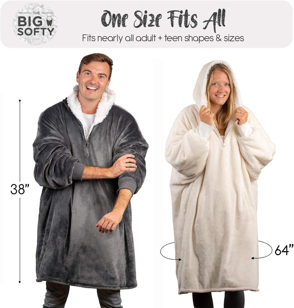 Wearable Blanket Hoodie with Zip, Oversized Hoodie Blanket Adult | Soft 250gsm Fleece, Sherpa Lining, Front Pocket.
