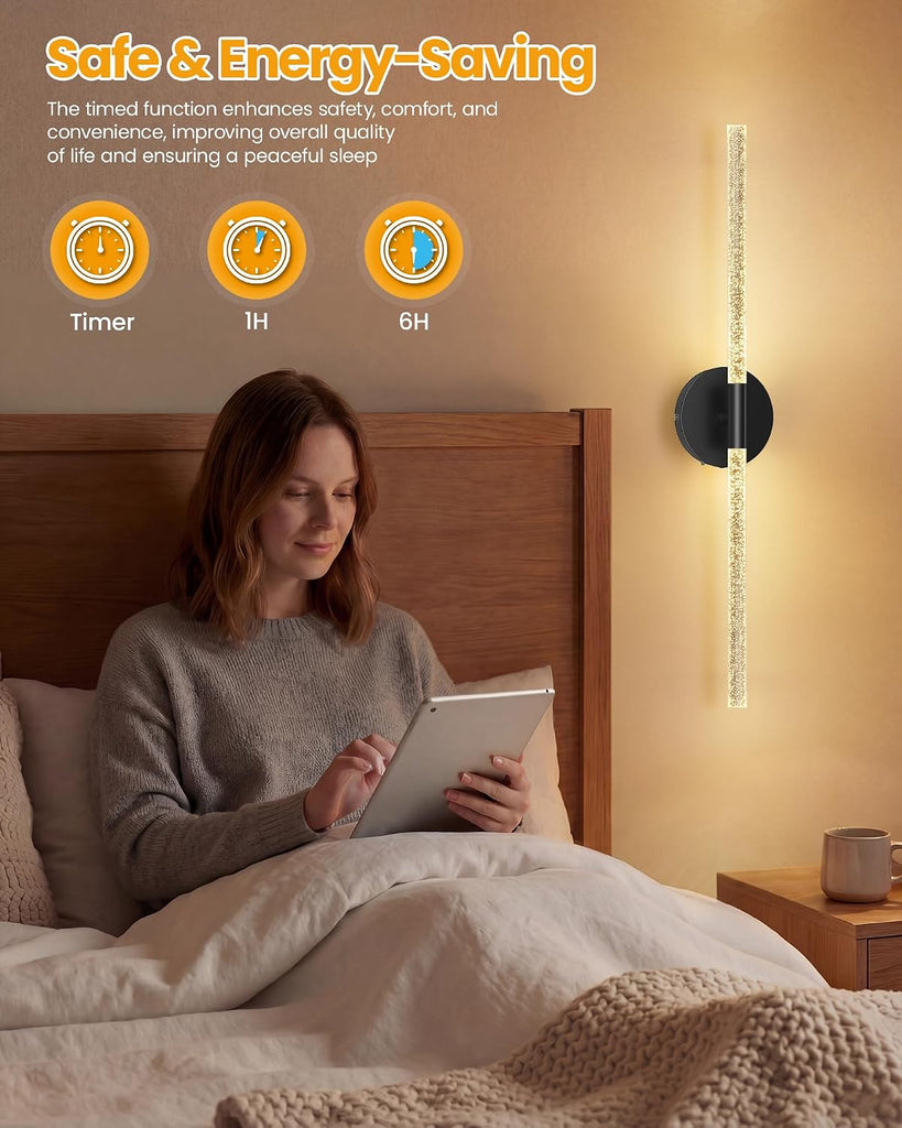 Crystal-Inspired Bubble Battery Operated Wall Sconce Set of 2, 10000mAh 3 Color Temps Rechargeable Wall Lights with