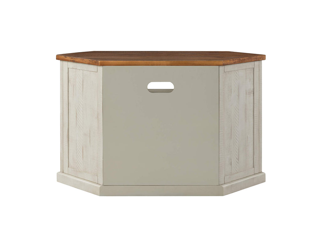 Rustic Corner Solid Wood TV Stand, White and Honey