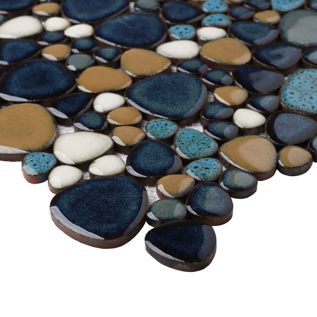 Pebble Tile for Shower Floor Aqua Cobalt Blue Mosaic Backsplash Tiles (5 Sheets)