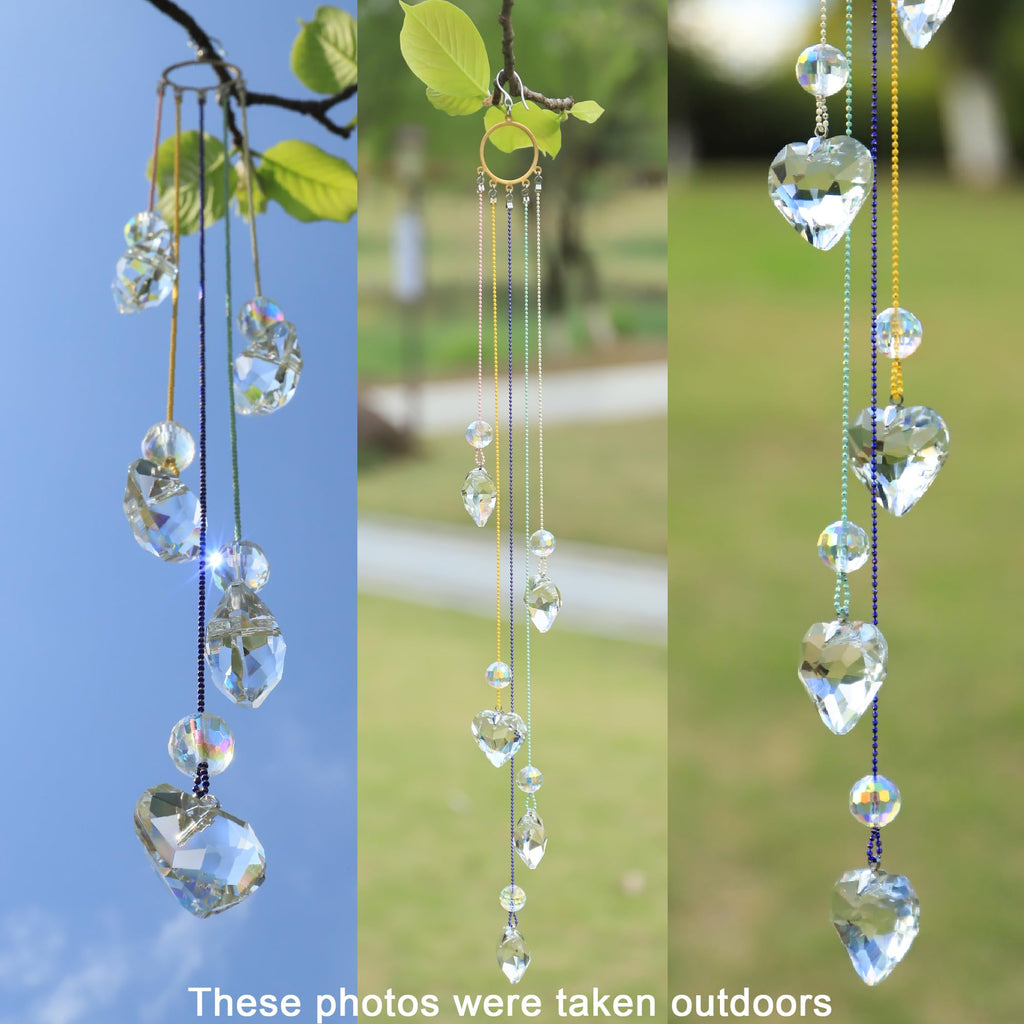 Crystals Heart Prisms Suncatcher Hanging Ornament, Garden Decoration (Heart)
