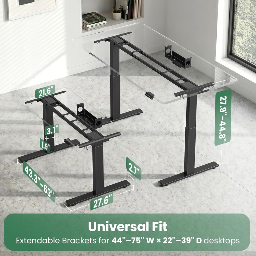 Dual Motor Standing Desk Frame for Tops up to 75" - 280 lbs Capacity | 27.9"-45" Height Adjustable Desk Legs with 3