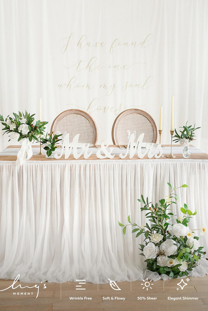 White Table Skirt, 14FT Chiffon Desk Skirt for Wedding