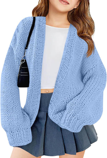 Girls Open Front Cardigan Winter Kids Trendy Long Sleeve Sweater