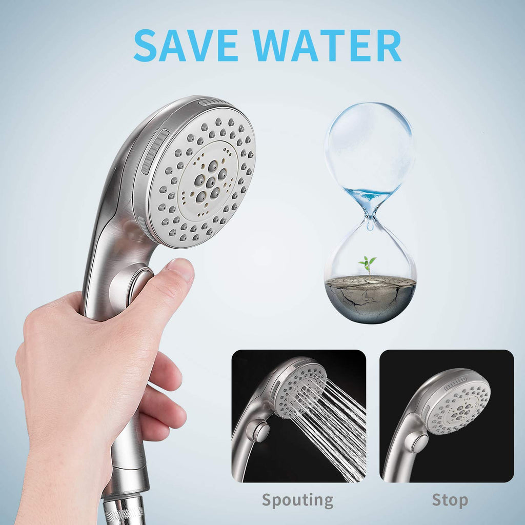Shower Head, High Pressure 6 Setting Shower Head Hand-Held with ON/OFF Switch and Spa Spray Mode - Shower Heads with