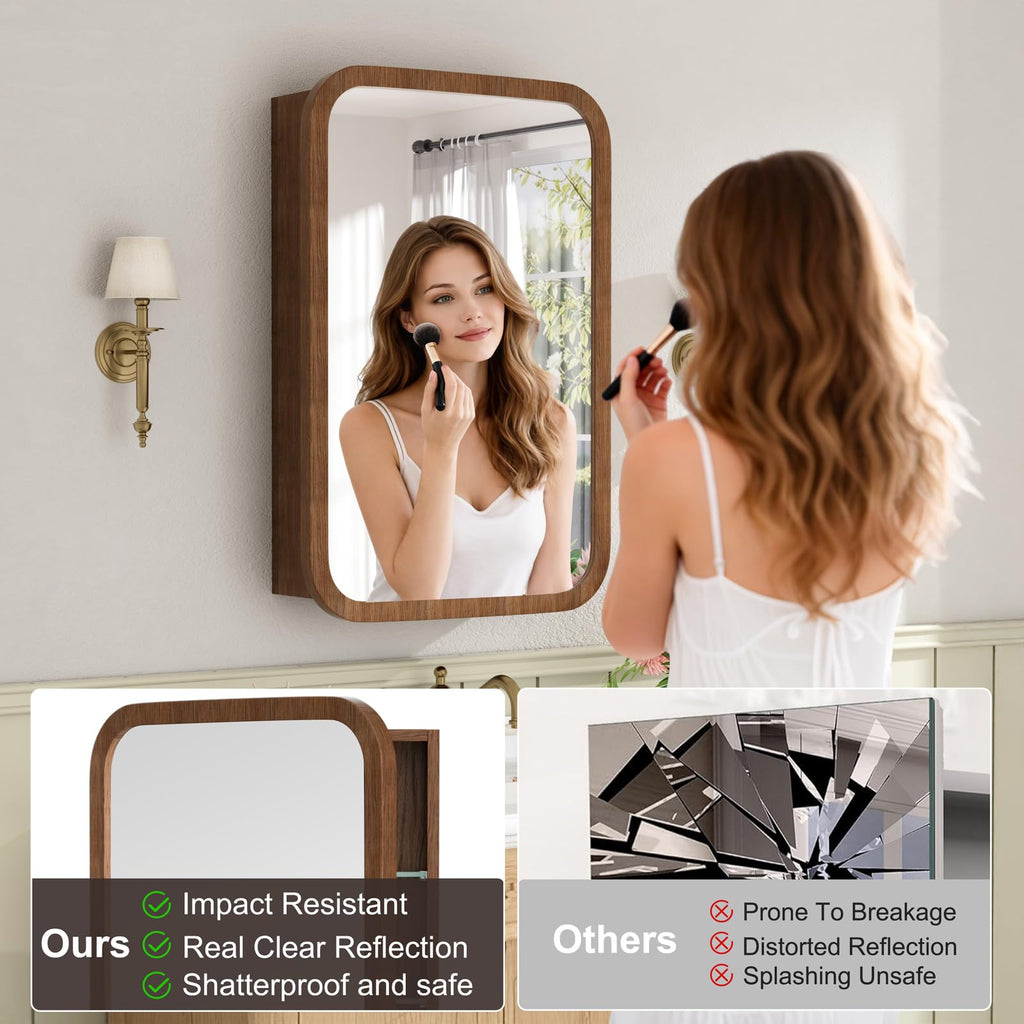 16x24 Inch Wood Medicine Cabinet with Mirror, Walnut