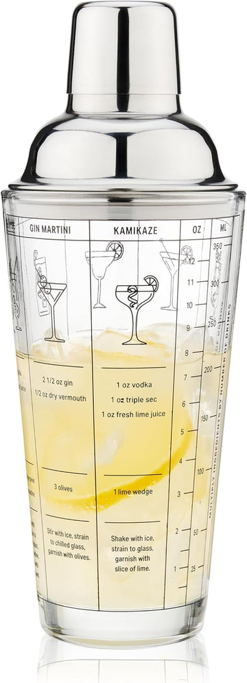 Glass Cocktail Shaker with 7 Classic Recipes and Measurements for Cold Brew Cocktails, Home Bar Accessories, Bar