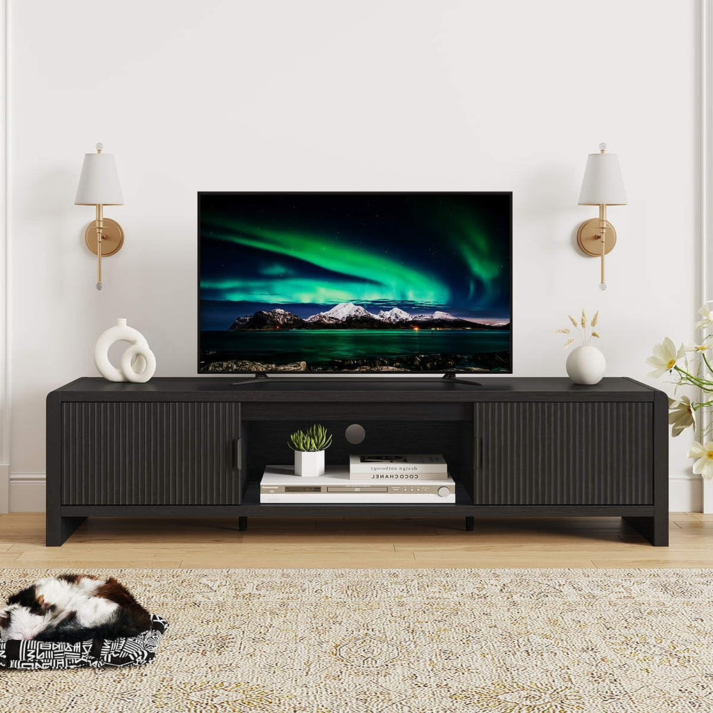 TV Stand for 75/65/55 Inch TVs, Mid Century Modern Entertainment Center with Storage, Wooden Television Media Console