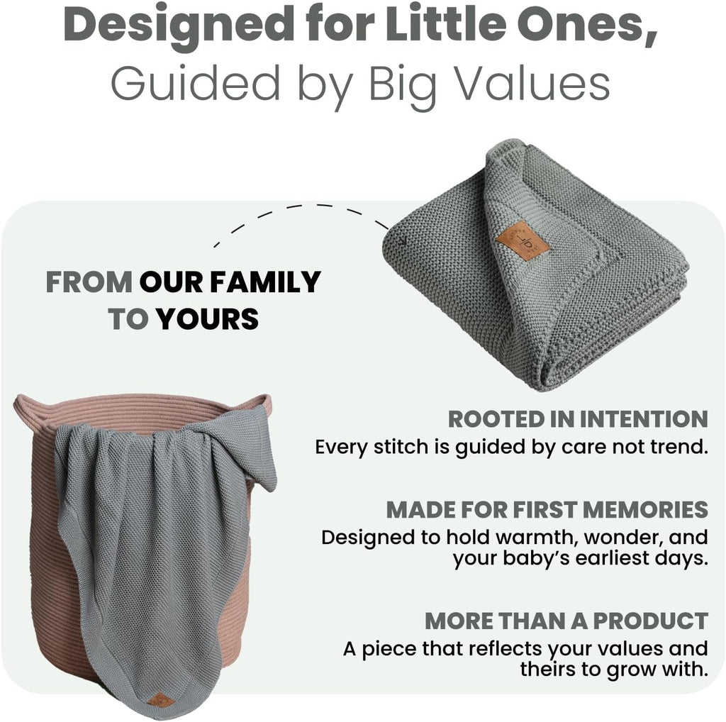 100% Organic Cotton GOTS Certified Baby Knitted Blanket with Gift Box - Soft Toddler, Crib, Stroller Blanket