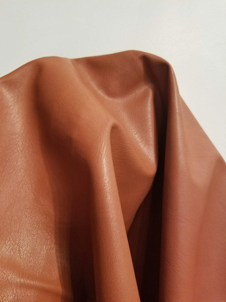 Tan Cognac Soft Faux Vegan Leather PU (Peta Approved Vegan) | 3 Yards (108 inch x 54 inch Wide) Cut by the Yard