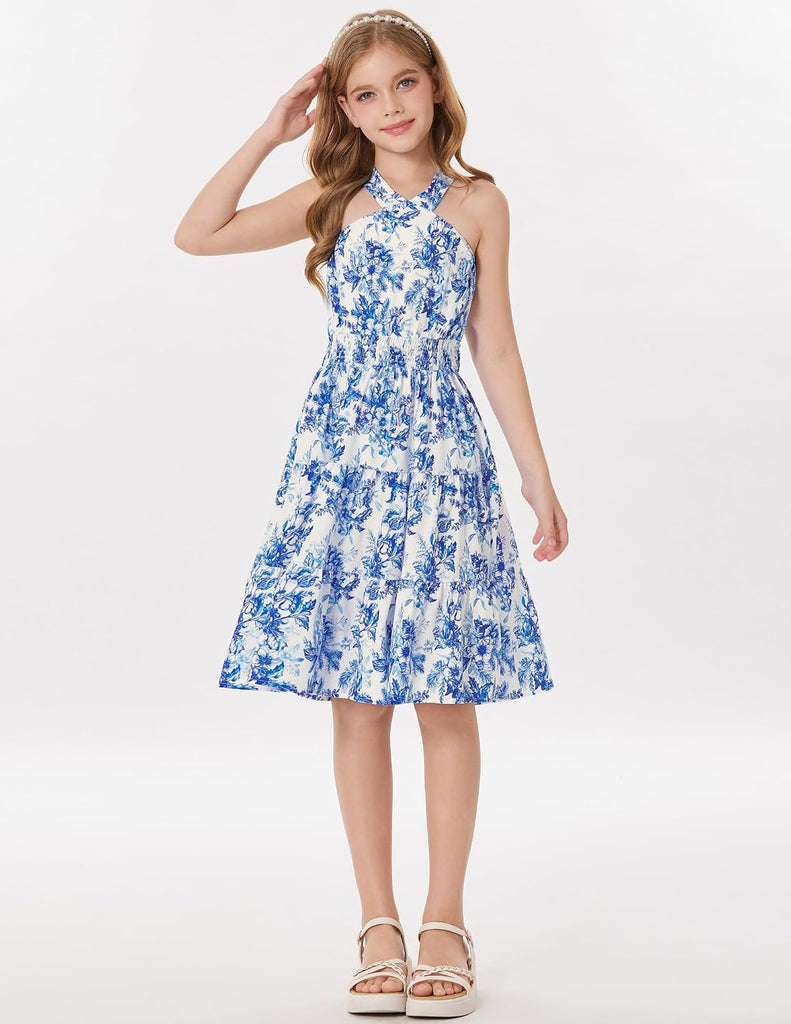 Girls Hawaiian Dresses Halter Tropical Beach Summer Dress