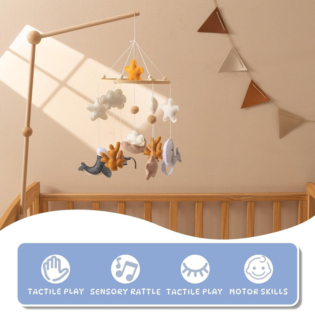 Ocean Life Baby Crib Mobile - Boho Felt Nursery Decor for Boys & Girls, Under the Sea Theme with Seahorse, Whale