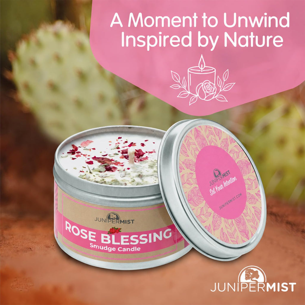 Rose Smudge Candle (6oz) Love and Healing - Energy Cleansing Candle - Pure Sage & Aromatherapy Candle - Spiritual for