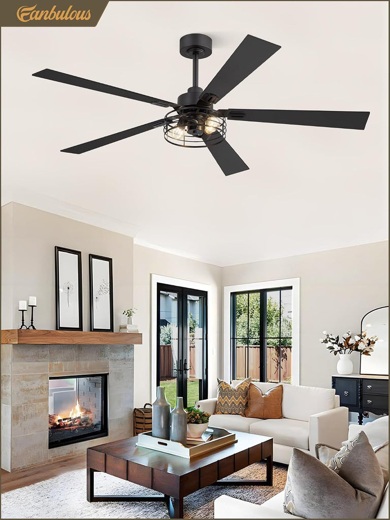 60 Inch Black Caged Ceiling Fan with Lights