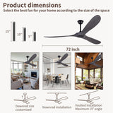 72" Ceiling Fans Without Lights, 72 Inch Outdoor Ceiling Fans no Light, 3 Blade Solid Wood Waterproof Ceiling Fan with Remote Control for Living room Outdoor Farmhouse/Patios - Brushed Gray Blades A102-B0CMTP54YG