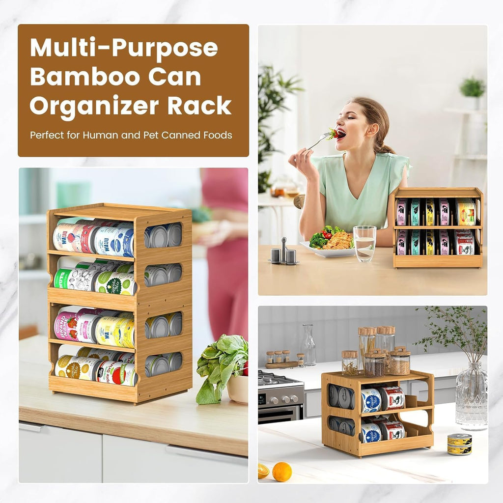 Stackable Bamboo Cat Food Can Organizer, Cat Canned Food Organizer Storage