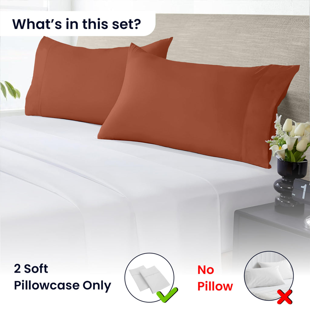 Standard Size Pillow Cases Set of 2, 600 Thread Count 100% Egyptian Cotton Terracotta Pillow Covers, Soft Hotel