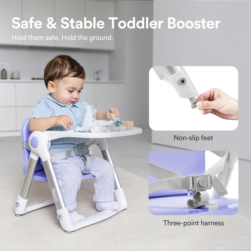 3-in-1 Toddler Booster Seat Chair & Dining Table with Removable Tray and Safety Straps, Portable& Foldable Babies