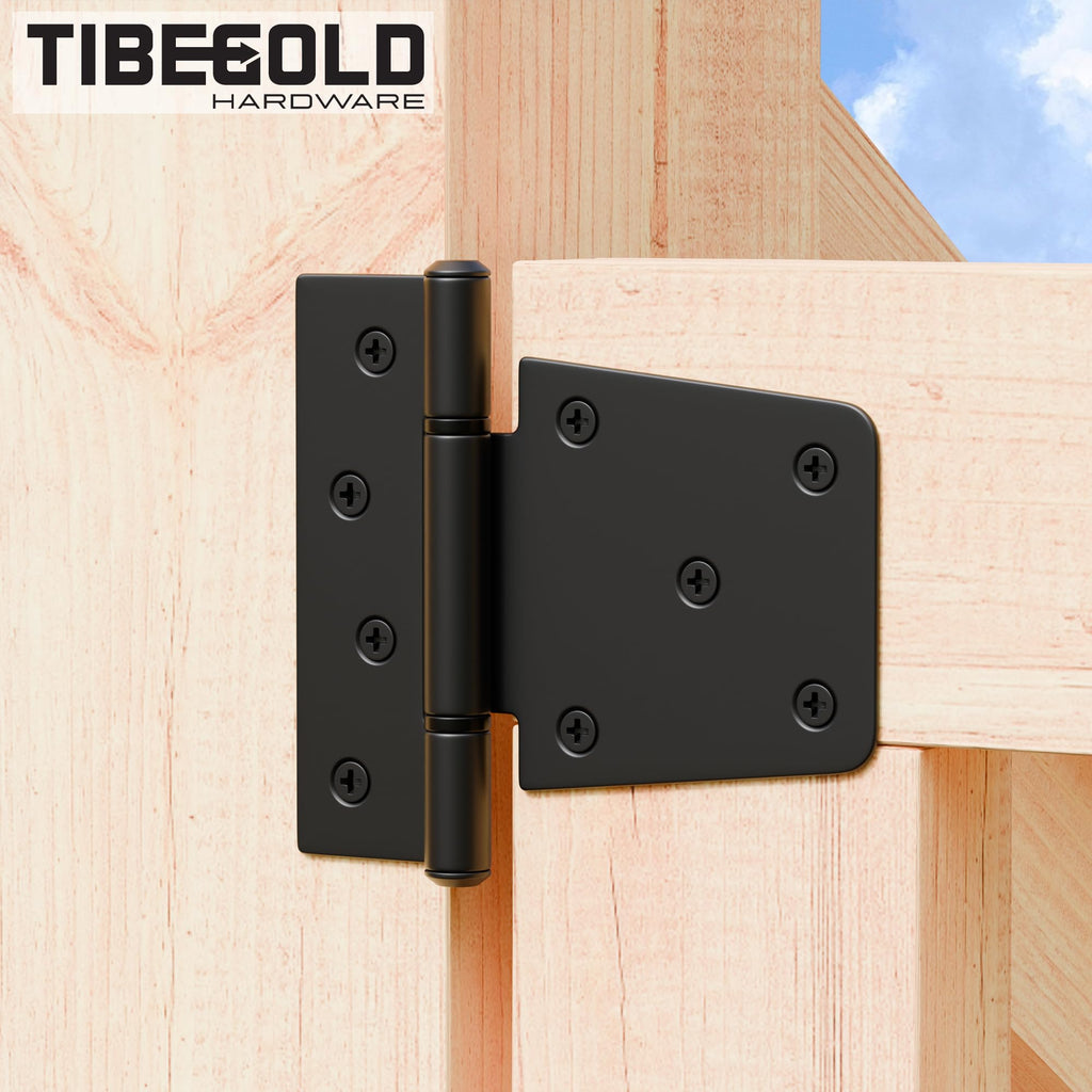 3-1/2 Inch Heavy Duty Gate Hinges, Black Iron Barn Door Hinges, Gate Strap Hinge with Extra-Long Screws, T Hinges for