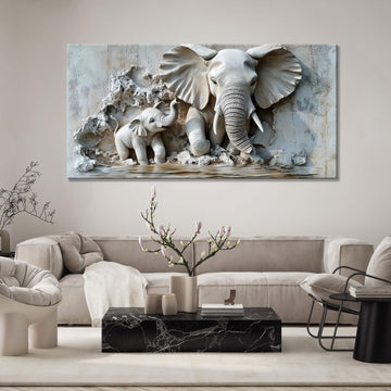 Warm Mother & Baby Elephant Texture Art Picture - Frameless Canvas Wall Art Painting, Family Room, Hallway - 40'' x