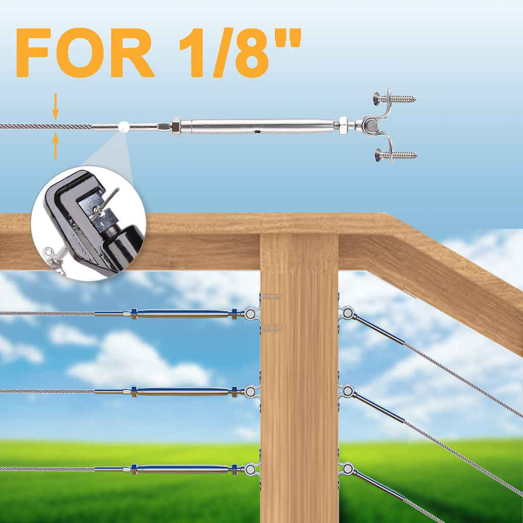 36 Pairs T316 Stainless Steel Cable Railing Kit Fit 1/8" Wire Rope