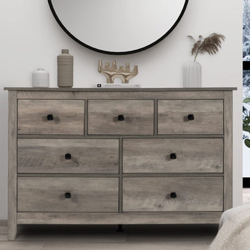 7 Drawer Dresser - Wooden Bedroom Dressers, Grey Storage Drawers Cabinet, Farmhouse Dresser Organizer, Rust Chest of