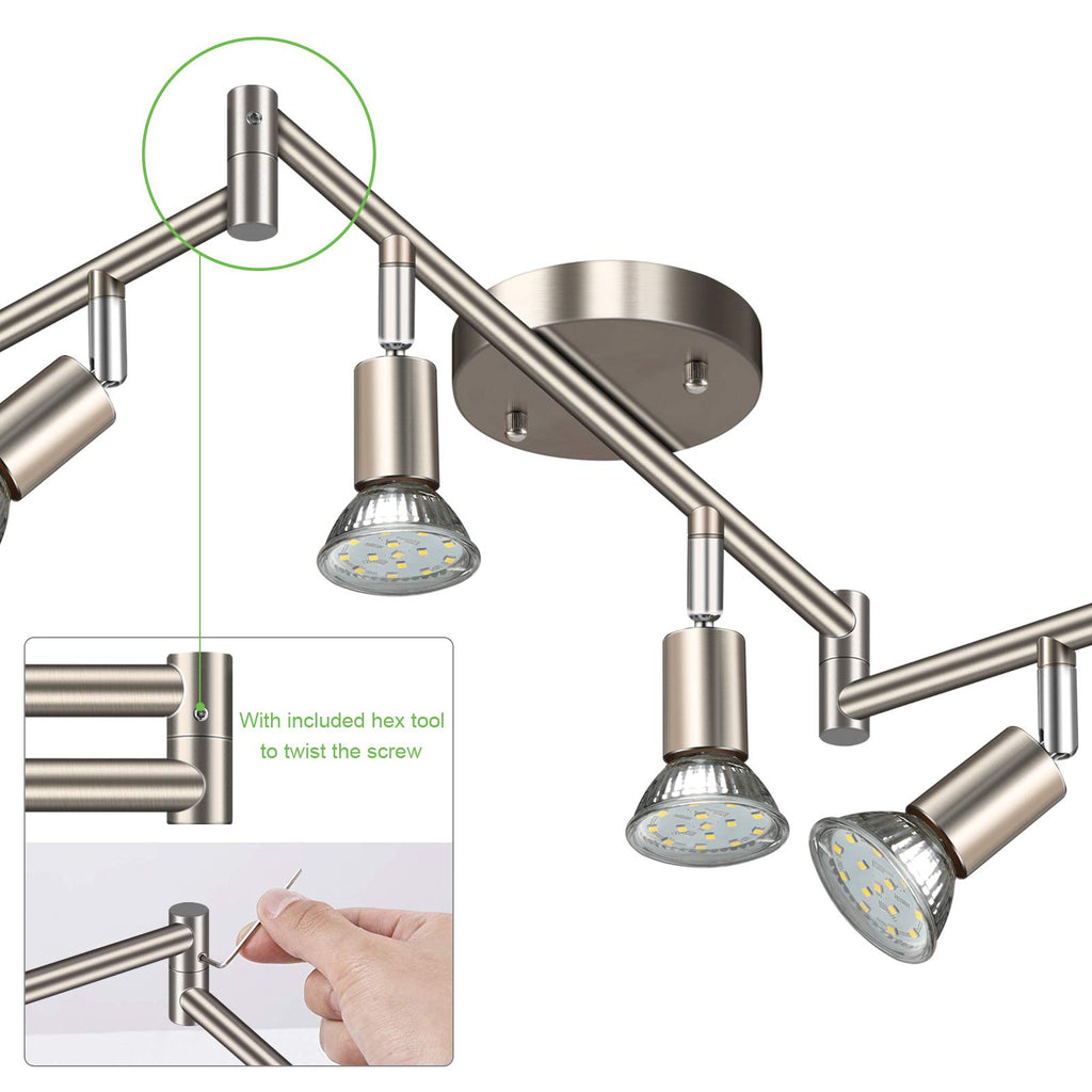 LED 6 Light Track Lighting Kit, 46.5'' Matt Nickel 6 Way Ceiling Spot Lighting, Flexibly Rotatable Head, Modern Track